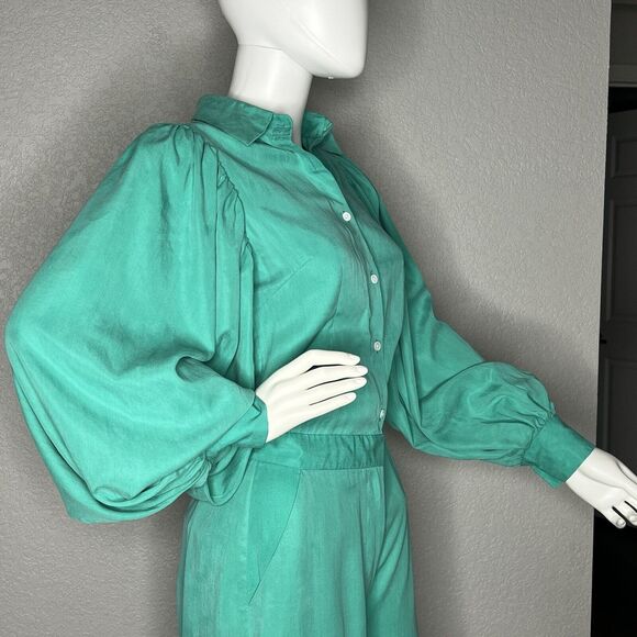 NWT The Kemist Size US 4 Seafoam Green Open Back Wide Leg Jumpsuit Balloon Slv - Picture 9 of 11